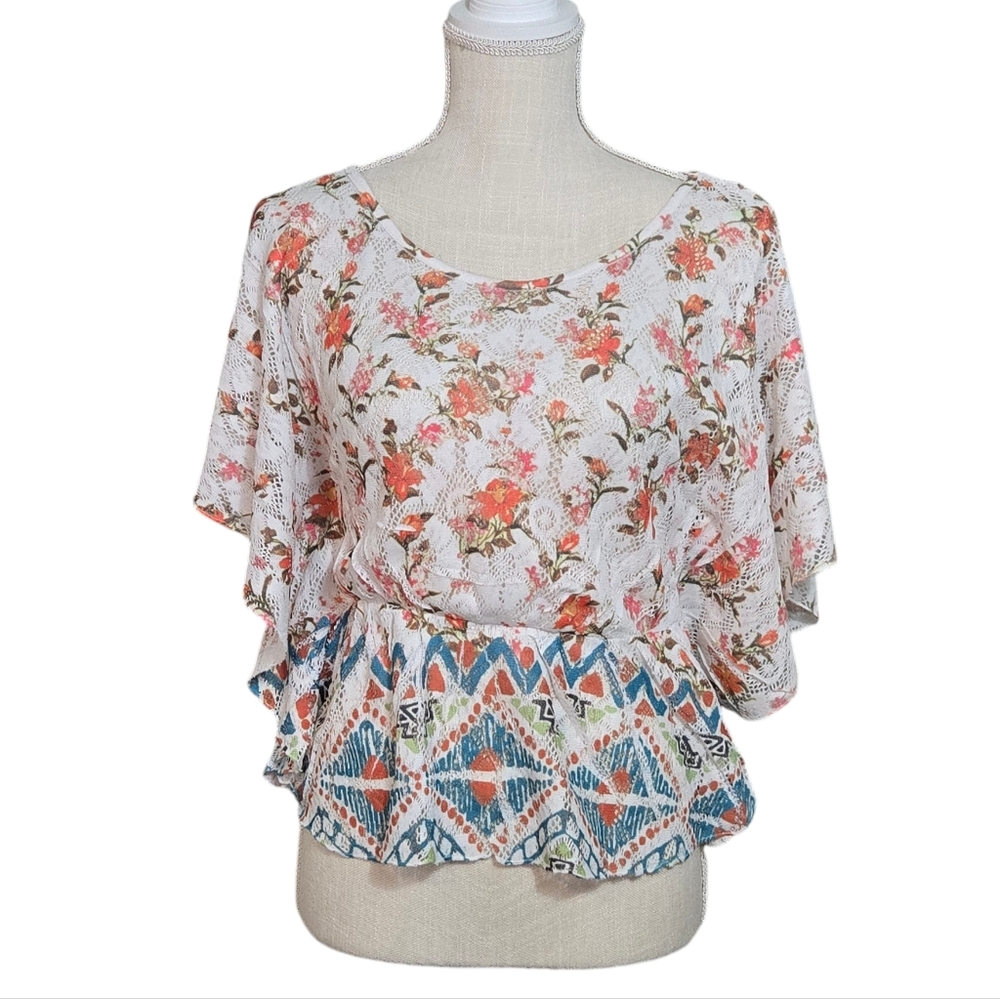 Color of Love | White | Medium Bohemian Sleeve Lace Cinched Waist Blouse